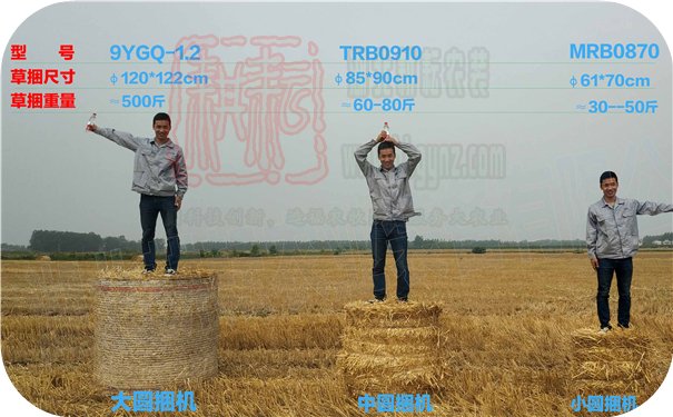 MRB0870、TRB0910及1.2大圓捆草捆大小對比圖